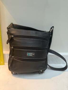 Tignanello Black Pebbled Leather Multi-Zipper Crossbody Bag